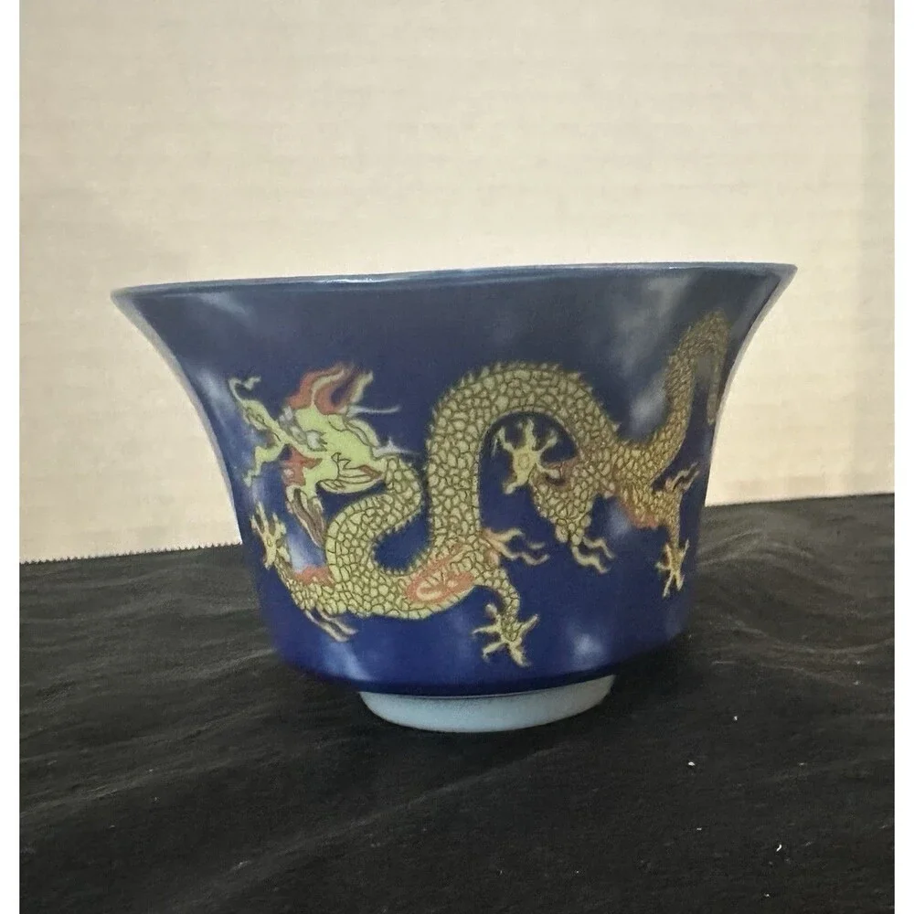 Jianzhan Ceramics Blue Gold Dragon Porcelain Tea Cup 4oz Chinese Kung Fu Tea Cup